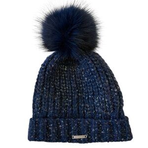 Turtle Fur Navy Knit Beanie with Pom Pom